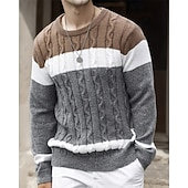 tanie sweter męski sweter-Męskie Sweter sweter Sweter z dzianiny Prążkowany Robić na drutach Zwykłe topy Dzianiny Kolorowy blok Półgolf Moda Podstawowy Urlop Dzienne zużycie Odzież Jesień Zima Biały Czerwony S M L