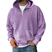 abordables sweats à capuche basiques pour hommes-Homme Sweat à capuche Sweat à capuche quart zippé Noir Vin Vert Véronèse Bleu Violet À capuche Uni Avec Poches Sport &amp; Loisir Quotidien Fête Polyester Streetwear Basique Occasionnel Printemps Automne