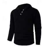 preiswerte Herrenpullover-Herren Pullover Strickpullover Gerippt Stricken Normale Oberteile Knöpfe Gestrickt Einfach Mit Kapuze Mode Basic Urlaub Alltagskleidung Bekleidung Herbst Winter Schwarz Hellgrau S M L