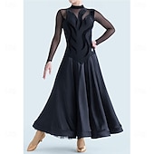 Χαμηλού Κόστους Ανταγωνιστικά Ρούχα-Γυναικείο φόρεμα χορού χορού με μακριά μανίκια, φόρεμα λάτιν για διαγωνισμούς, βαλς, τάνγκο, κομψή μαύρη φούστα με φαρδύ μπούστο