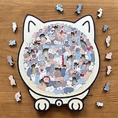 Недорогие Товары для дома-Деревянный пазл в форме кошки из 135 деталей, состоящий из пазлов, макарон, дерева и цветов Моранди, для взрослых, милый деревянный пазл с контуром кошки, креативный подарок-пазл, украшение для