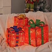 Χαμηλού Κόστους χριστουγεννιάτικα λαμπάκια εσωτερικού χώρου-Φωτιστικό Χριστουγεννιάτικου Δώρου LED με Λαμψημένο Φιόγκο Waterproof Μπαταρία 8 Λειτουργιών 15.5/20.5/25.5CM για Διακόσμηση Ατμόσφαιρας Εσωτερικού και Εξωτερικού Χώρου