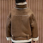 preiswerte Jungen Lederjacken-Kinder Jungen Jacke aus Wildlederimitat Fleecejacke Jacke Oberbekleidung Einfach Langarm Reißverschluss warm halten Winddicht Mantel Täglich Mode Lässig Kamel Braun Herbst Winter 4-12 Jahre