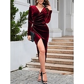 ieftine Rochie simplă-Pentru femei Rochii Midi Rochie teacă Rochie împachetată Elegant Petrecere cocktail În aer liber Petrecere Invitat la nunta Zdrobit Fit regulat Culoare solidă Manșon Lung În V Albastru piscină Negru