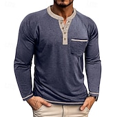 economico Magliette casual da uomo-Per uomo Maglietta Maglia Henley Camicia a Maniche Lunghe Manica Lunga Henley Primavera Autunno Blocco di colori Moda Designer Essenziale Tasche Vacanza Streetwear Uscire Rosso scuro Nero Blu marino
