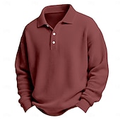 お買い得  メンズ クラシックポロ-男性用 ワッフルポロシャツ ゴルフシャツ カジュアル 祝日 ラペル 長袖 クール 平織り クラシック 秋 春 &amp; 秋 オールシーズン レギュラー ホワイト ライトグリーン ライトブルー ルビーレッド ネイビーブルー パープル ワッフルポロシャツ