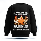 זול סוודרים מודפסים לגברים-אני אולי נראה כאילו אני מקשיב לך אבל בראש שלי אני חושב על לקנות עוד תרנגולות סוודר לגברים עם תרנגול, צווארון עגול, קז&#039;ואל, חופשה, רחוב, יומי, הדפס תלת מימד