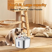 お買い得  クリーニング用品-2.2l/74オンスの猫用自動給水器、ステンレススチール、USB電源、超静音動作、窓付き、猫や小型犬に最適、家庭/オフィスの装飾に最適なモダンなメタリックデザイン