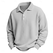 お買い得  メンズ クラシックポロ-男性用 ワッフルポロシャツ ゴルフシャツ カジュアル 祝日 ラペル 長袖 クール 平織り クラシック 秋 春 &amp; 秋 オールシーズン レギュラー ホワイト ライトグリーン ライトブルー ルビーレッド ネイビーブルー パープル ワッフルポロシャツ