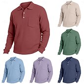 Herre Vaffel poloskjorter Golf poloskjorter Virksomhet Avslappet Knaphul Klassisk Langermet Mote Grunnleggende Helfarge Lomme Høst Vinter Alle årstider Normal Hvit Lyseblå Rød Navyblå Lilla Grønn billige Klassisk poloskjorte for menn-Herre Vaffel poloskjorter Golf poloskjorter Virksomhet Avslappet Knaphul Klassisk Langermet Mote Grunnleggende Helfarge Lomme Høst Vinter Alle årstider Normal Hvit Lyseblå Rød Navyblå Lilla Grønn