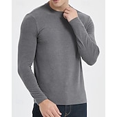 baratos Tops-Men's Baselayer Thermal Shirts Long Sleeve Crew Neck Top Outdoor Thermal Warm Winter Autumn / Fall Polyester Black Khaki Beige Gym Workout Traveling