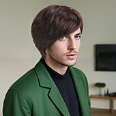 levne Párty paruky-Syntetické paruky Vlnitá Loose Curl Krátký Bob Boční část na stroji Paruka 10&quot; Tmavěhnědá Umělé vlasy Pánské Pohodlné Hnědá