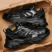 economico Sneakers Casual-Sneakers da uomo color oro metallizzato con suola spessa e finitura riflettente, scarpe da corsa alla moda con lacci per abbigliamento streetwear, da festa e casual