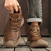 economico Stivaletti alla caviglia-scarponi da trekking bianchi da uomo fatti a mano: design in similpelle resistente e confortevole, perfetti per le avventure all'aria aperta e per l'uso quotidiano