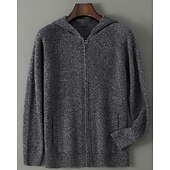 ieftine Pulover de lână pentru bărbați-Cardigan bărbătesc premium din lână pură cașmir, clasic, cu glugă, tricotat, cu buzunar cu fermoar, moale, călduros și respirabil
