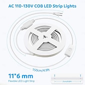 cheap LED String Lights-6.5-164 FT COB Outdoor LED Strip Lights Waterproof AC110V High Voltage COB LED Rope Light Switch with Plug High Density Outside IP65 Flexible Tape Light
