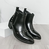 ieftine Cizme de îmbrăcăminte-Ghete bărbătești negre din piele ecologică, cu fermoar și detalii cu cuie – încălțăminte elegantă și confortabilă pentru petreceri de iarnă și întâlniri casual