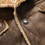 preiswerte Kunstlederjacke-Herren Kunstlederjacke Fleecejacke Bikerjacke Motorradjacke Urlaub Täglich Winddicht Warm Tasche Herbst Winter Einfach Mode Klassisch Revers Regulär Schwarz Khaki Kaffee Jacken