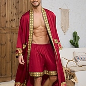abordables Pyjamas-Homme Pyjamas Robe en soie Vêtements de Nuit Robe de bain Impressions Graphiques Mode Élégant Classique Maison Quotidien Lit Polyester Confort Doux Col en V manche longue Ceinture Incluse Printemps
