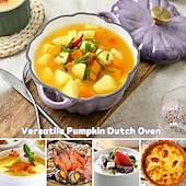 Недорогие Кухонная посуда-кастрюля из тыквы, эмалированная антипригарная тыквенная жаровня с крышкой, форма для запекания из тыквы с крышкой, тыквенная запеканка с осенним и праздничным декором, идеально подходит для