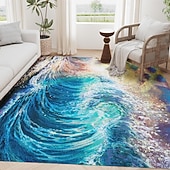 olcso Terítőszőnyegek-Absztrakt óceáni hullám szőnyeg nappaliba és hálószobába hamis kasmírból készült tengerparti művészeti szőnyeg színes tengeri hullám és naplemente mintázattal puha csúszásmentes gépben mosható