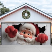 cheap Christmas Garage Door Covers-Christmas Garage Door Cover Santa Claus Breaking Through Wall Large Hanging Backdrop Outdoor Holiday Wall Banner Yard Home Festive 3D Party Decoration Seasonal Christmas Scene