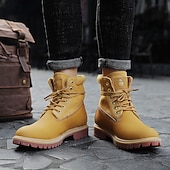 cheap Work Boots-Yellow Faux Leather Men&#039;s Work Boots with Lace-Up Design – Durable and Stylish Footwear for Outdoor Activities and Work Environments