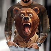  Per uomo Orso Maglietta Manica Lunga maglietta Stampa 3D Girocollo Camicia Moda Essenziale Casuale Quotidiano Streetwear Nero Marrone Estate Primavera Abbigliamento S M L XL XXL XXXL