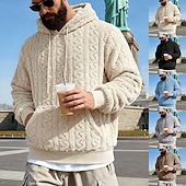 voordelige Fleecehoodie-Men's Jacquard Hoodie Fleece Hoodie Apricot Black Brown Gray Light Blue Hooded Plain Kangaroo Pocket Textured Sports &amp; Outdoor Casual Daily Streetwear Cool Sportswear Fall Winter Clothing Apparel