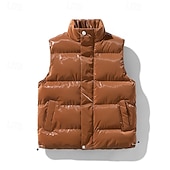economico Gilet Puffer da Uomo-Per uomo Gilet imbottito Gilet Vacanza Quotidiano Data Moda Casual Autunno Inverno Tasca Poliestere Caldo Confortevole Tinta unica Cerniera Collo alla coreana Vestibilità regolare Nero Bianco Caffè