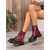 Недорогие Женские ботинки-Модные армейские ботинки на массивном каблуке с цепочкой в форме сердца – бордовые и черные