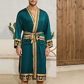 abordables Pyjamas-Homme Pyjamas Robe en soie Vêtements de Nuit Robe de bain Impressions Graphiques Mode Élégant Classique Maison Quotidien Lit Polyester Confort Doux Col en V manche longue Ceinture Incluse Printemps