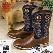 olcso Prémium bőrcsizma-férfi prémium bőr western cowboy csizma – klasszikus barna színű, bonyolult varrással, tökéletes western stílushoz, rodeókhoz és hétköznapi viselethez