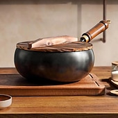 billiga Köksset-handsmidd järngryta med stor mage, obelagd liten stekpanna, traditionella köksredskap för mångsidig matlagning, värmehållning