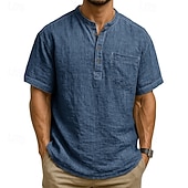 levne Pánské popover košile-Pánské Košile Popover košile Letní košile Košile pro volný čas Plážová košile Černá Bílá Světle zelená Tmavě zelená Fialová Krátký rukáv Bez vzoru Kulatý límeček Dovolená Havajské Kapsy Oblečení