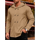 cheap Casual Jackets-Men's Trench Coat Hoodied Jacket Formal Home Windbreaker Pocket Spring Fall Solid Color Active Vintage Shirt Collar Regular Black Red Blue Green Khaki Jacket