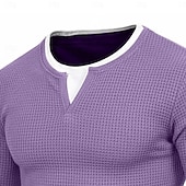 Χαμηλού Κόστους Πλεκτό μπλουζάκι με βάφλα-Ανδρικά Βάφλα μπλουζάκι Μπλουζάκι Πουκάμισο Waffle Henley Μακρυμάνικο Στρογγυλή Ψηλή Λαιμόκοψη Λαιμόκοψη V Όλες οι εποχές Συμπαγές Χρώμα Παραδοσιακό / Πεπαλαιωμένο Καθημερινό ψεύτικο δύο κομμάτια