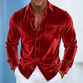 economico Camicie casual eleganti da uomo-Per uomo Camicia Camicia casual Camicia di Natale Camicia di velluto Vino Blu reale Marrone Verde Manica Lunga Tinta unica Semplice Colletto a Camicia Carnevale Natale Tasca Abbigliamento Natale