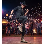 economico Stivali da cowboy e occidentali-Per uomo Stivali Stivali da Cowboy Ricamo Stampa Animale Camminata Casual All&#039;aperto Quotidiano Pelle PU Confortevole Antiscivolo Traspirante Stivaletti Cerniera Nero Marrone Estate Primavera Autunno