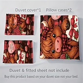 baratos Conjuntos de capa de edredão-Conjunto de capa de edredom de 3 peças com estampa de vaca das terras altas e flores fofas para cama grande, capa de edredom curta e macia com 2 fronhas – roupa de cama para quarto de hotel,
