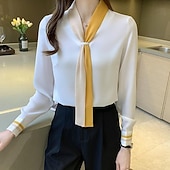 Női Ing Sifon felsők Színes Elegáns Stílusos Előírásos Hosszú ujj Nyakkendő nyak Normál felsők Munka Napi Szabadság nyakkendő elöl Fehér Sárga Medence Tavasz Ősz olcso Öltözetes felsők-Női Ing Sifon felsők Színes Elegáns Stílusos Előírásos Hosszú ujj Nyakkendő nyak Normál felsők Munka Napi Szabadság nyakkendő elöl Fehér Sárga Medence Tavasz Ősz