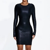 preiswerte Einfaches Kleid-Damen Minikleid Cocktailkleid Etui-Kleid Mode Modern Club Abendgesellschaft Party Normale Passform Einfach Langarm Rundhalsausschnitt Schwarz Frühling Herbst Winter