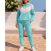 economico Tute da ginnastica-Per donna Tuta da Ginnastica Tuta da Jogging Set di tute da ginnastica Con cappuccio Blocco di colori Completo Abbigliamento Autunno Nero Rosa All'aperto Viaggio Sportivo Caldo Manica Lunga Sport