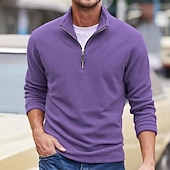 baratos Suéteres básicos-Homens Moletom Moletom de lã Moletom com zíper Preto Roxo Cáqui Café Verde Claro Meio Zíper Tecido Quarter Zip Desportos e Ar livre Diário Feriado Poliéster Roupa de rua Básico Casual Outono Inverno