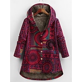 ieftine Jachete căptușite cu fleece-Pentru femei Jachetă din lână geacă Sherpa Comfortabil Respirabil Buzunar Imprimeu Epocă Casual Floral Vacanță Stradă Purtare Zilnică Ieșire Cu Un Nasture Regulat Capișon Fit regulat Manșon Lung