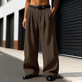 abordables Loose-Men's Trousers Dress Pants Corduroy Pants Slacks Baggy Pants Front Pocket Plain Comfort Full Length Outdoor Home Party Vacation Fashion Loose Fit Black Khaki Inelastic