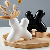 Недорогие Скульптуры-1 шт. креативная ваза в форме буквы X из полимерного материала, черно-белая, декоративная бутылка, сухой цветочный контейнер, подходящий для дома, гостиной, спальни, столовой, украшения стола для