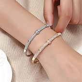 cheap Bracelets-Cubic Zirconia Geometrical Drop Fashion Personalized Simple Trendy Chrome Bracelet Jewelry Silver / Golden For Wedding Party Engagement Prom