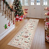 זול שטיחי אזור-Christmas Area Rug For Hallway Kitchen Bedroom Living Room Decoration Crystal Velvet Soft Non-Slip Washable Carpet Easy Clean Floor Mat Holiday Home Decor