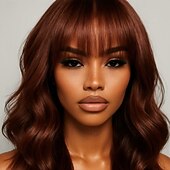 cheap Human Hair Lace Front Wigs-Remy Human Hair 5x5 Closure 13x4 Lace Front Wig Neat Bang With Bangs Brazilian Hair Body Wave Brown Wig 150% 180% Density with Baby Hair 100% Virgin Glueless Pre-Plucked For Women Long Human Hair